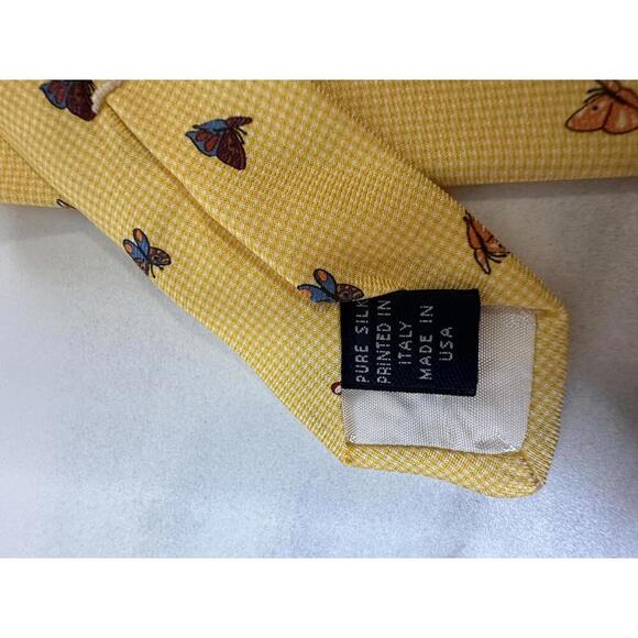 Brooks Brothers Makers classic yellow/multicolored butterfly 100% silk necktie - Picture 4 of 4